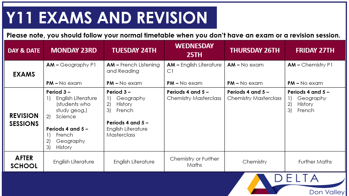 Year 11 Exams & Revision Week 2 Don Valley Academy